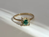 Emerald and Diamond Halo Ring in 14k Yellow Gold, Size 8.5