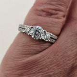 1.31 CTW 3 Stone Diamond Engagement Ring in 14k White Gold, Size 6.5