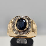 1.88ct Blue Sapphire and Diamond Ring in 14k Yellow Gold, Size 10.25