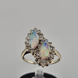 Marquise Opal and Diamond Ring in 14k White Gold, Size 5.75