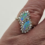 Marquise Opal and Diamond Ring in 14k White Gold, Size 5.75