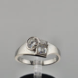0.68 CTW Round and Emerald Cut Diamond Ring in 14k White Gold, Size 6.75