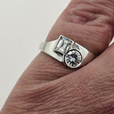 0.68 CTW Round and Emerald Cut Diamond Ring in 14k White Gold, Size 6.75