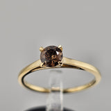0.45ct. Round Brilliant Cut Champagne Brown Diamond Ring in 10k Yellow Gold, Size 8