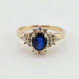 0.57ct. Oval Cut Sapphire Diamond Halo Ring in 14k Yellow Gold, Size 4.25