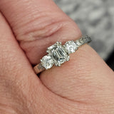 1.15 CTW Emerald Cut Diamond Engagement Ring 14k White Gold and Platinum, Size 5.75