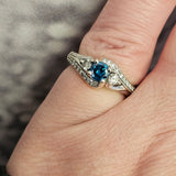 0.37CT. Round Cut Blue Diamond Engagement Ring 10k White Gold, Size 4.75