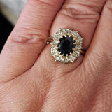 2.64Ct. Oval Cut Blue Sapphire Diamond Halo Ring 14k Yellow Gold, Size 7