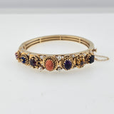 Fresh Water Pearl Multi-Gemstone Bangle Bracelet 14k Yellow Gold
