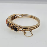 Fresh Water Pearl Multi-Gemstone Bangle Bracelet 14k Yellow Gold