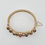 Fresh Water Pearl Multi-Gemstone Bangle Bracelet 14k Yellow Gold