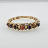 Fresh Water Pearl Multi-Gemstone Bangle Bracelet 14k Yellow Gold