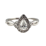 0.64 CTW Pear Cut Diamond Halo Engagement Ring 14k White Gold - Size 6.5