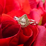 0.64 CTW Pear Cut Diamond Halo Engagement Ring 14k White Gold - Size 6.5