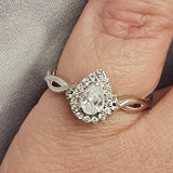 0.64 CTW Pear Cut Diamond Halo Engagement Ring 14k White Gold - Size 6.5