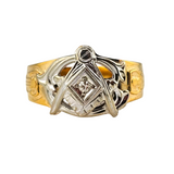 0.03ct Diamond Masonic Ring 10k Yellow and White Gold, Size 11