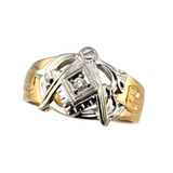 0.03ct Diamond Masonic Ring 10k Yellow and White Gold, Size 11