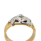 0.03ct Diamond Masonic Ring 10k Yellow and White Gold, Size 11