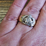 0.03ct Diamond Masonic Ring 10k Yellow and White Gold, Size 11