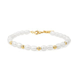 Sterling Silver 14k Yellow Gold Plated Freshwater Pearl and White Cubic Zirconia Bezel Set Bracelet