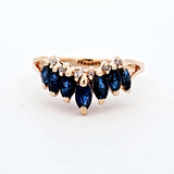 14kt yellow gold marquis sapphire  & round diamond ring 