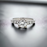 0.78 CTW Round Cut Diamond Engagement Ring in 18k White Gold, Size 5.75