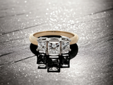 1.05 CTW 3 Stone Princess Cut Leo Diamond Engagement Ring in 14k Yellow Gold and Platinum, Size 5.5