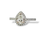 0.91 CTW Pear Cut Diamond Halo Engagement Ring in 14k White Gold, Size 6.5