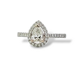 14kt white gold pear shaped diamond halo pave engagement ring