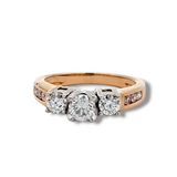 14kt yellow and white gold three stone diamond engagement ring