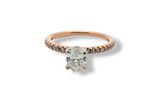 14kt rose gold oval diamond engagement ring with pave diamond band