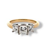 14kt gold three stone Princess Cut Leo diamond ring