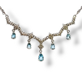 Vintage 14kt white gold aquamarine and diamond drop necklace