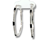 Sterling Silver Black And White Cubic Zirconia Hoop Earrings