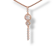 Sterling Silver Rose Gold Vermeil Cubic Zirconia Double Halo Drop Necklace