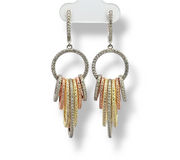 Sterling Silver Tri-Gold Vermeil Graduated Cubic Zirconia Hoop Dangle Earrings