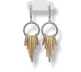 CZ graduated hoop tricolor dangle earrings