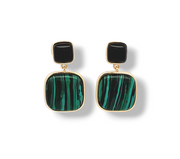 Sterling Silver Gold Vermeil Black Onyx and Malachite Drop Earrings