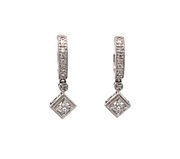 0.29 CTW Diamond Hoop Drop Earrings in 14k White Gold