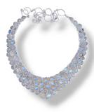 Rainbow moonstone silver bib necklace