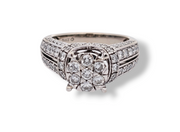 1.65 CTW Diamond Cluster Engagement Ring in 14k White Gold, Size 6.5
