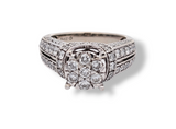 1.65 CTW Diamond Cluster Engagement Ring in 14k White Gold, Size 6.5