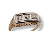 0.33 CTW 3 Stone Diamond Filigree Ring in 14k Yellow and White Gold, Size 6.25