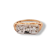 0.33 CTW 3 Stone Diamond Filigree Ring in 14k Yellow and White Gold, Size 6.25