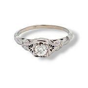 0.41CT. Round Cut Diamond Solitaire Filigree Engagement Ring in 18k White Gold, Size 9.75