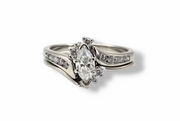 0.66 CTW Marquise Cut Diamond Engagement Bridal Set in 14k White Gold, Size 7