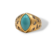 Turquoise Diamond Ring in 14k Yellow Gold, Size 7.5