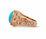 Turquoise Diamond Ring in 14k Yellow Gold, Size 7.5