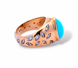 Turquoise Diamond Ring in 14k Yellow Gold, Size 7.5
