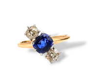 1.24CT. Sapphire Diamond Ring in 14k Yellow Gold and Platinum, Size 7.75